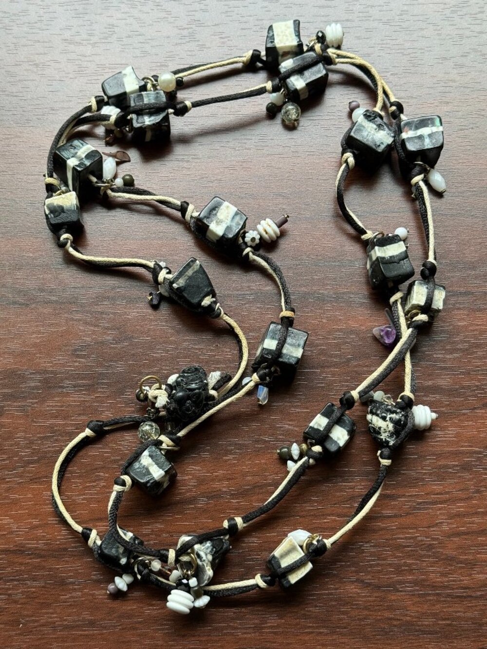 Avant Garde 1990s Clay and Bead Tassel Art Necklace on Cord